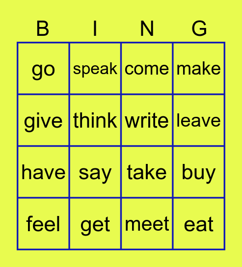 Irregular verbs Bingo Card