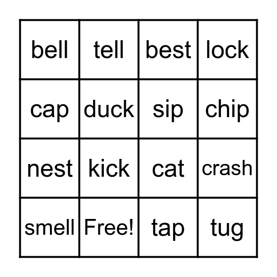 Word Family Bingo Card