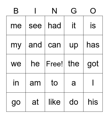 Sight Words ! Bingo Card
