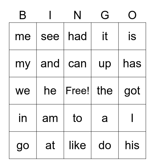 Sight Words ! Bingo Card