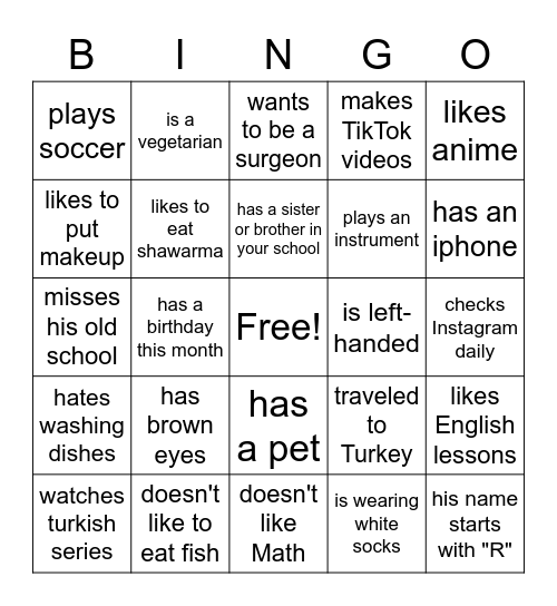 can you find someone who...? Bingo Card