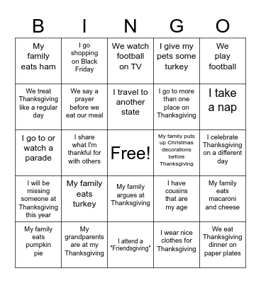 Thanksgiving Bingo Card