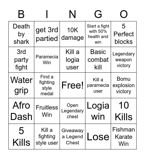 Gpo Battle Royale Bingo Card