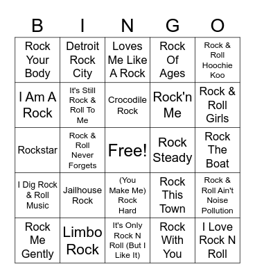 Songs That Rock Bingo Card