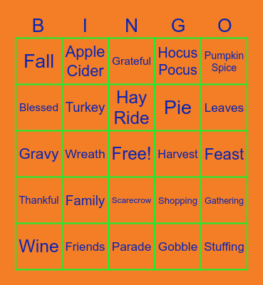 SpecialtyCare Friendsgiving Bingo Card