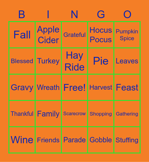 SpecialtyCare Friendsgiving Bingo Card