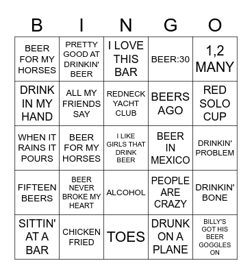 SONGS ABOUT BEER Bingo Card