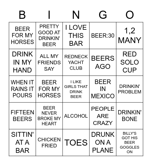 SONGS ABOUT BEER Bingo Card