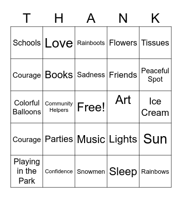 Thankful Bingo Card