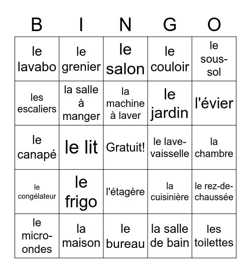La maison Bingo Card