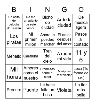 Bingo Musical Bingo Card