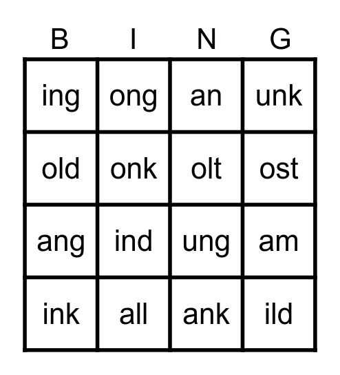 glued sounds Bingo Card