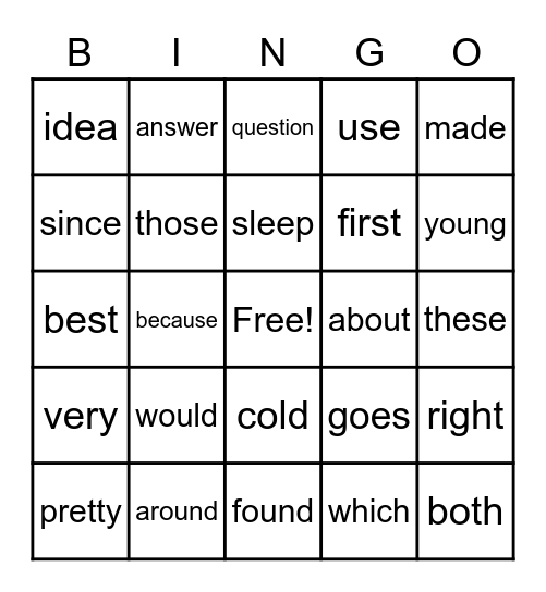 2nd grade sight words Bingo Card