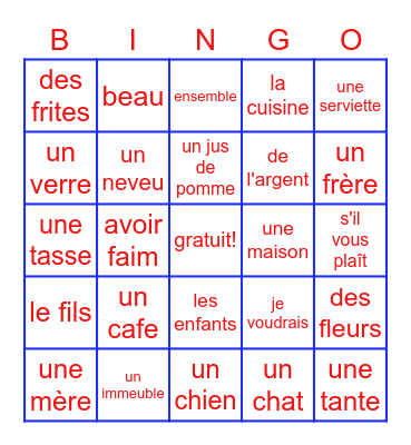 FRENCH CLUB BINGO Card