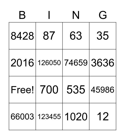 Divisibility Bingo! Bingo Card
