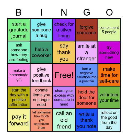 Gratitude Checklist Bingo Card