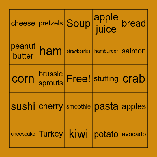 Food Bingo! Bingo Card