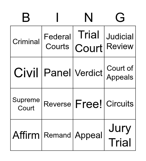 Judicial Branch In A Flash Bingo Card