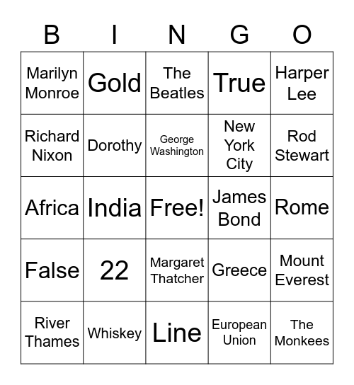 Gm 1 Nov 22  one line Bingo Card