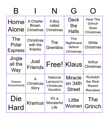 Christmas Movie Bingo Card