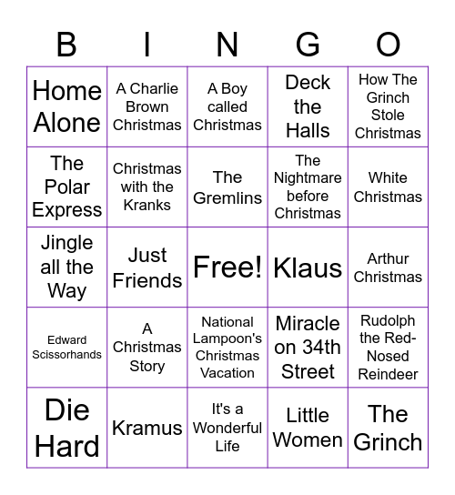 Christmas Movie Bingo Card