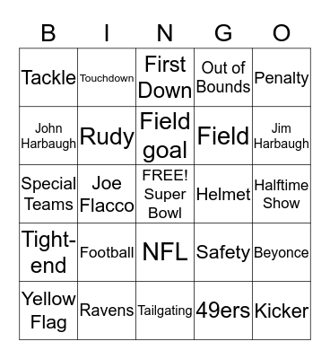 Super Bowl Bingo Card