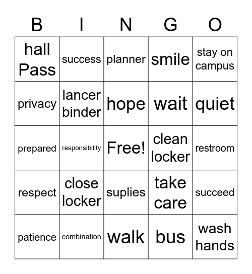 Hall Expectations Bingo Card