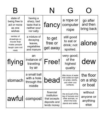 Vocabulary - 2nd -1 Bingo Card