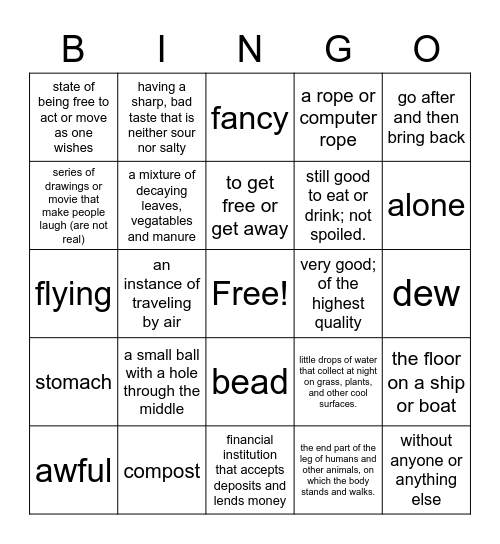 Vocabulary - 2nd -1 Bingo Card