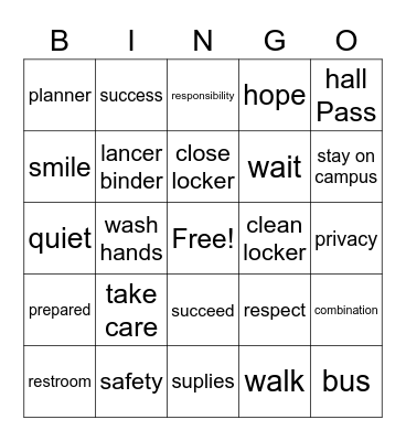 Hall Expectations Bingo Card