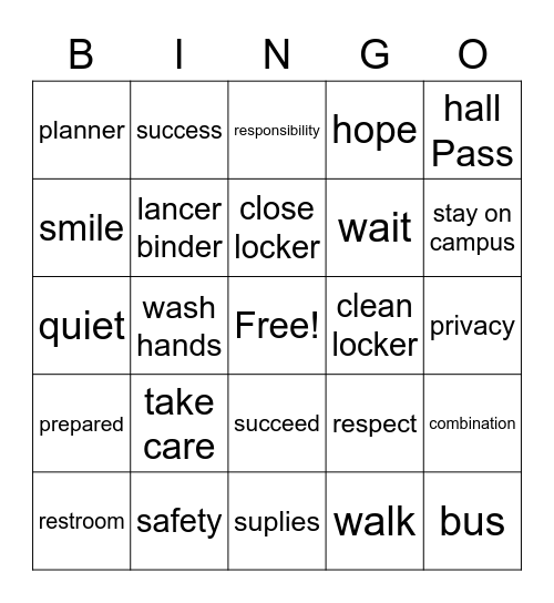 Hall Expectations Bingo Card