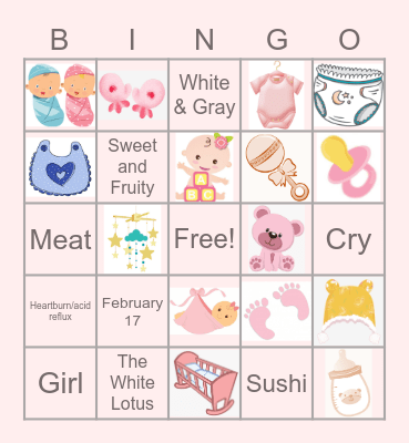 Baby Shower Bingo Card