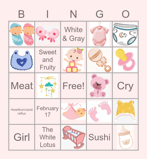 Baby Shower Bingo Card