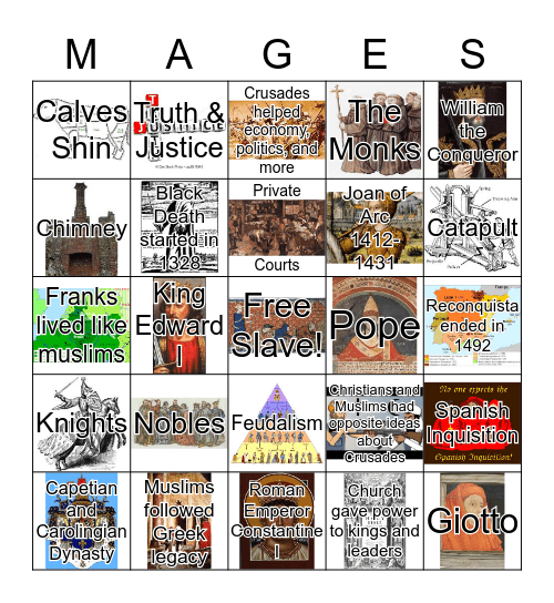 Middle Age Bingo Card