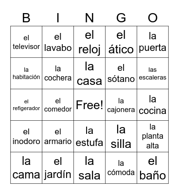 Vocaulario de un Casa Bingo Card