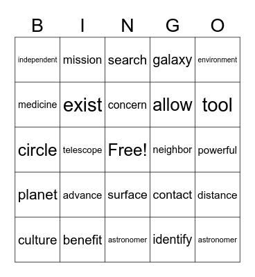 Unit 4 Bingo Card