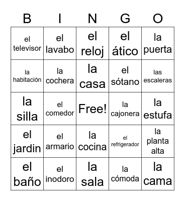 Vocaulario de un Casa II Bingo Card