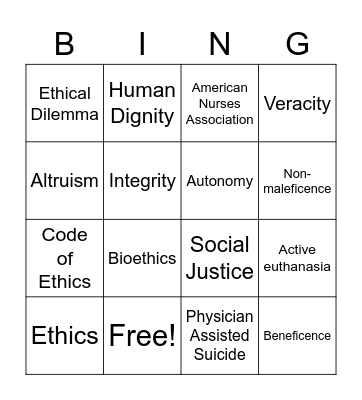 Ethics Bingo Card