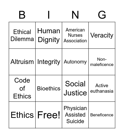 Ethics Bingo Card