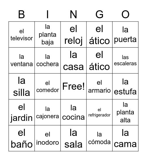 Vocaulario de un Casa III Bingo Card