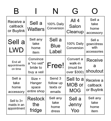 Bridal Bingo Card