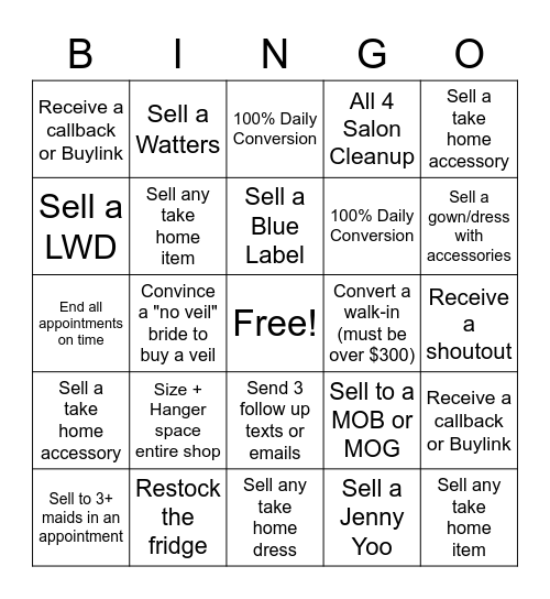 Bridal Bingo Card