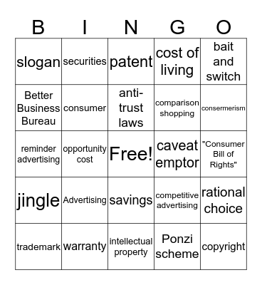Chapter 3 Bingo Card