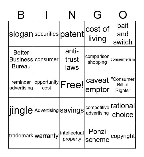 Chapter 3 Bingo Card