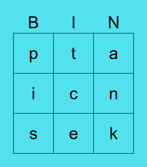 Letter names and sounds Bingo Card