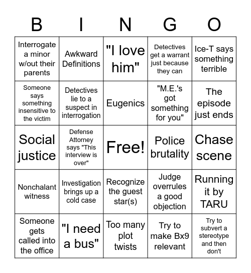 SVU Bingo v.1 Bingo Card