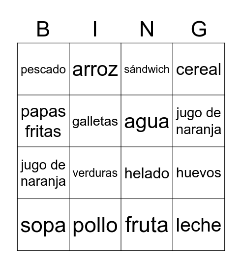 La Comida Bingo Card