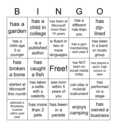 Find Someone Who Bingo Card