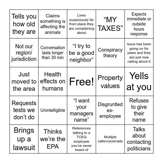 Complainant Bingo Card