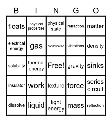 Physical Science Bingo Card